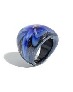 Romantic Flower U.S. High Fashion Design Trendy Glass Women Ring - Blue