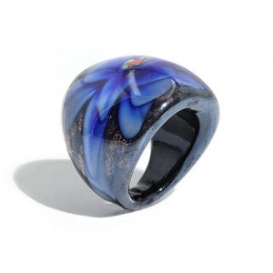 Romantic Flower U.S. High Fashion Design Trendy Glass Women Ring - Blue