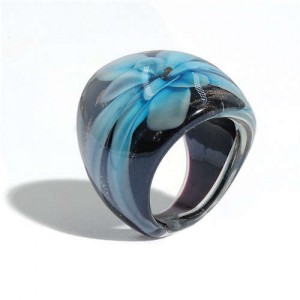 Romantic Flower U.S. High Fashion Design Trendy Glass Women Ring - Light Blue