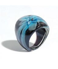 Romantic Flower U.S. High Fashion Design Trendy Glass Women Ring - Light Blue