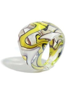 U.S. High Fashion Artistic Design Colord Glaze Style Women Glass Ring - Yellow