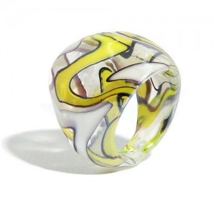 U.S. High Fashion Artistic Design Colord Glaze Style Women Glass Ring - Yellow