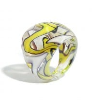 U.S. High Fashion Artistic Design Colord Glaze Style Women Glass Ring - Yellow