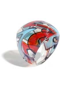 U.S. High Fashion Artistic Design Colord Glaze Style Women Glass Ring - Red