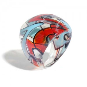 U.S. High Fashion Artistic Design Colord Glaze Style Women Glass Ring - Red