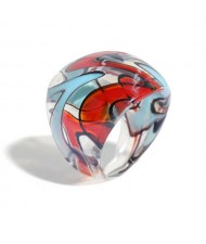 U.S. High Fashion Artistic Design Colord Glaze Style Women Glass Ring - Red