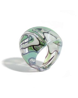 U.S. High Fashion Artistic Design Colord Glaze Style Women Glass Ring - Green