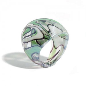 U.S. High Fashion Artistic Design Colord Glaze Style Women Glass Ring - Green