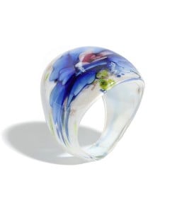 U.S. High Fashion Artistic Design Colord Glaze Style Women Glass Ring - Blue