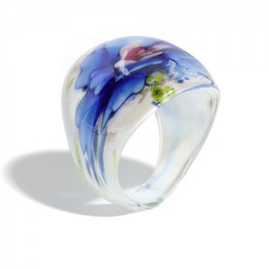 U.S. High Fashion Artistic Design Colord Glaze Style Women Glass Ring - Blue