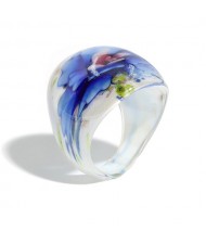 U.S. High Fashion Artistic Design Colord Glaze Style Women Glass Ring - Blue