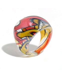 U.S. High Fashion Artistic Design Colord Glaze Style Women Glass Ring - Red and Yellow
