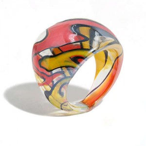 U.S. High Fashion Artistic Design Colord Glaze Style Women Glass Ring - Red and Yellow