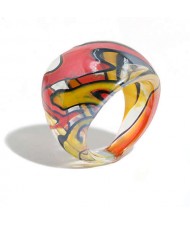 U.S. High Fashion Artistic Design Colord Glaze Style Women Glass Ring - Red and Yellow
