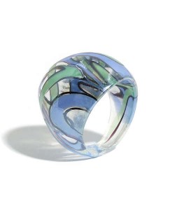 U.S. High Fashion Artistic Design Colord Glaze Style Women Glass Ring - Blue and Green