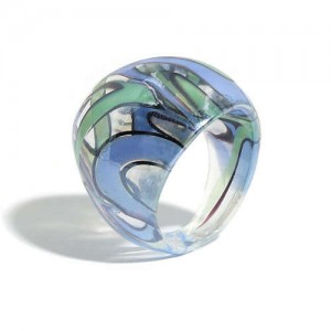 U.S. High Fashion Artistic Design Colord Glaze Style Women Glass Ring - Blue and Green