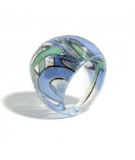 U.S. High Fashion Artistic Design Colord Glaze Style Women Glass Ring - Blue and Green