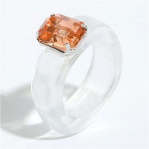 Gem Inlaid Four Claws Design Vintage Fashion Resin Ring - White