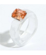 Gem Inlaid Four Claws Design Vintage Fashion Resin Ring - White