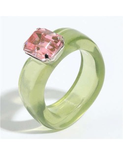 Gem Inlaid Four Claws Design Vintage Fashion Resin Ring - Green