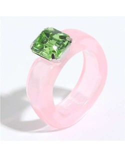 Gem Inlaid Four Claws Design Vintage Fashion Resin Ring - Pink