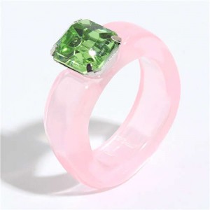 Gem Inlaid Four Claws Design Vintage Fashion Resin Ring - Pink