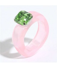Gem Inlaid Four Claws Design Vintage Fashion Resin Ring - Pink