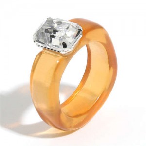 Gem Inlaid Four Claws Design Vintage Fashion Resin Ring - Orange