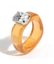 Gem Inlaid Four Claws Design Vintage Fashion Resin Ring - Orange