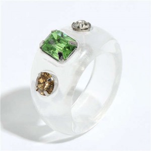 Colorful Gems Embellished Internet Celebrity Choice Vintage Fashion Resin Ring - White