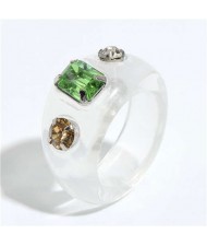 Colorful Gems Embellished Internet Celebrity Choice Vintage Fashion Resin Ring - White