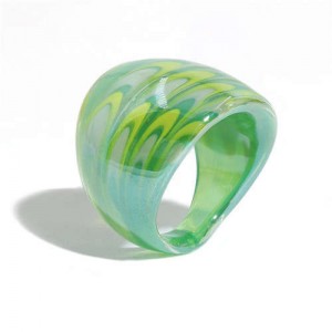 Aesthetic Colorful Design U.S. High Fashion Women Glass Ring - Green