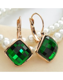 Green Square Austrian Crystal Rose Gold Rimmed Stud Earrings