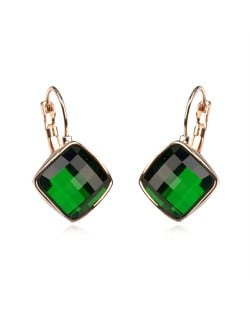 Green Square Austrian Crystal Rose Gold Rimmed Stud Earrings