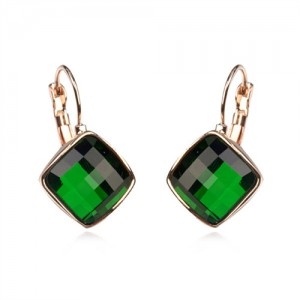 Green Square Austrian Crystal Rose Gold Rimmed Stud Earrings