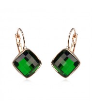 Green Square Austrian Crystal Rose Gold Rimmed Stud Earrings