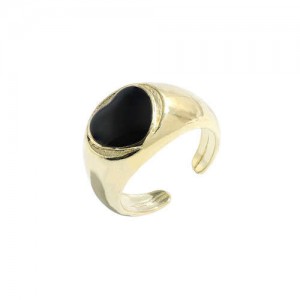 Adorable Heart Inlaid Western Style U.S. High Fashion Women Open Ring - Black