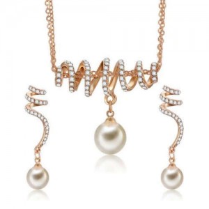 Rhinestone Inlaid Dangling Pearl Fashion Korean Style Jewelry Set
