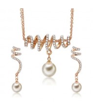 Rhinestone Inlaid Dangling Pearl Fashion Korean Style Jewelry Set