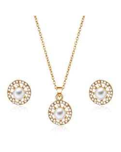 Pearl and Rhinestone Embellished Graceful Korean Fashion Women Alloy Jewelry Set