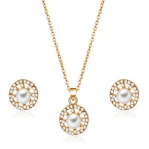 Pearl and Rhinestone Embellished Graceful Korean Fashion Women Alloy Jewelry Set