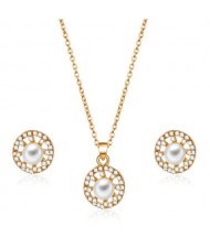 Pearl and Rhinestone Embellished Graceful Korean Fashion Women Alloy Jewelry Set