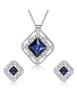 Cubic Zirconia Embellished Hollow Square Design Bridal Fashion Women Jewelry Set - Blue