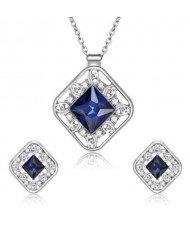 Cubic Zirconia Embellished Hollow Square Design Bridal Fashion Women Jewelry Set - Blue