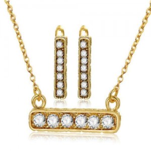 Rhinestone Inlaid Bar Charm Design Alloy Women Fashion Jewelry Set