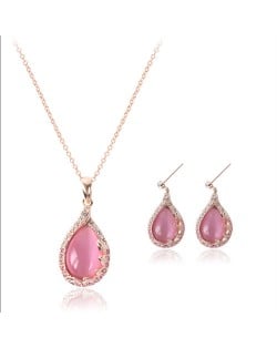 Korean Fashion Red Gem Inlaid Bridal Fashion Women Alloy Jewelry Set