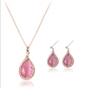 Korean Fashion Red Gem Inlaid Bridal Fashion Women Alloy Jewelry Set