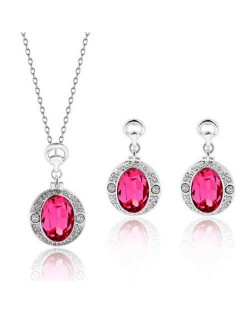 Rose Gem Embellished Round Charms High Fashion Women Alloy Jewelry Set