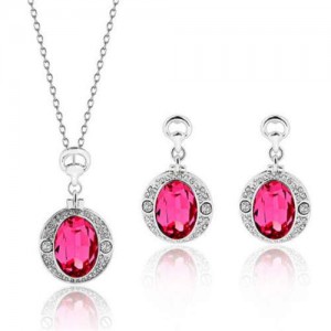 Rose Gem Embellished Round Charms High Fashion Women Alloy Jewelry Set