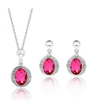Rose Gem Embellished Round Charms High Fashion Women Alloy Jewelry Set